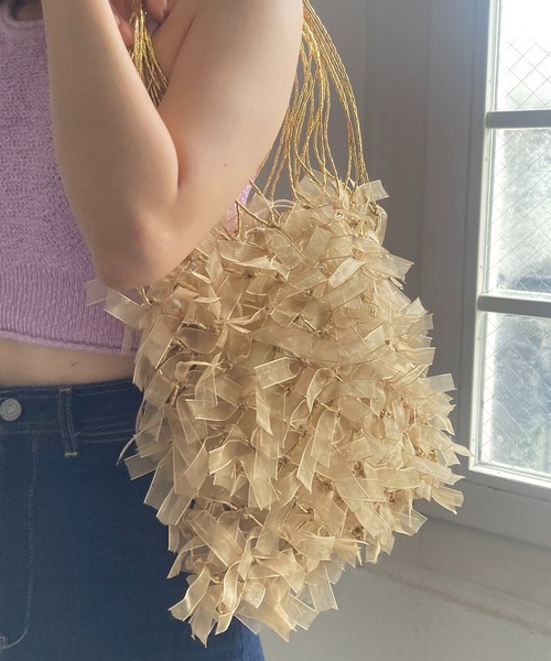 Casselini（キャセリーニ）の「Casselini(キャセリーニ)チュールリボンバッグ（ハンドバッグ・レディース・ゴールド/ブラック/ピンク/シルバー/レッド/ブルー・FREE）」の11枚目の写真