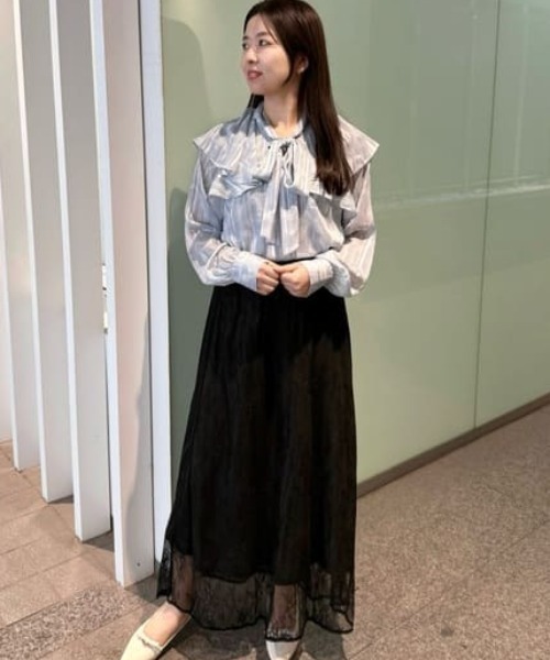 QUEENS COURT(クイーンズコート)の「シアーストレッチレーススカート≪洗濯機で洗える≫(スカート・レディース・ブラック/オフホワイト・M)」の16枚目の写真