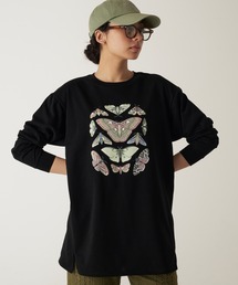 ScoLar スウェット 143666：花蝶柄レースMIX 裏毛プルオーバー