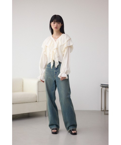 AZUL by moussy（アズールバイマウジー）の「ラッフルフリルブラウス（シャツ/ブラウス・レディース・ピンク/アイボリー/ブラック・FREE）」の6枚目の写真