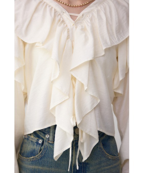 AZUL by moussy（アズールバイマウジー）の「ラッフルフリルブラウス（シャツ/ブラウス・レディース・ピンク/アイボリー/ブラック・FREE）」の11枚目の写真