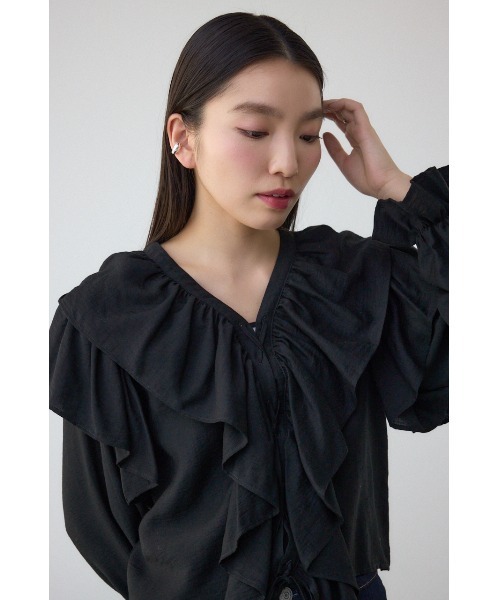 AZUL by moussy（アズールバイマウジー）の「ラッフルフリルブラウス（シャツ/ブラウス・レディース・ピンク/アイボリー/ブラック・FREE）」の15枚目の写真
