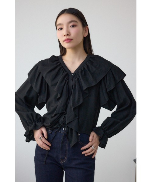 AZUL by moussy（アズールバイマウジー）の「ラッフルフリルブラウス（シャツ/ブラウス・レディース・ピンク/アイボリー/ブラック・FREE）」の16枚目の写真