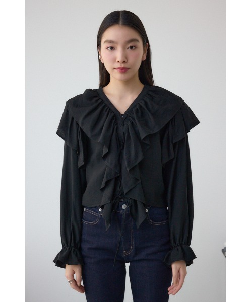 AZUL by moussy（アズールバイマウジー）の「ラッフルフリルブラウス（シャツ/ブラウス・レディース・ピンク/アイボリー/ブラック・FREE）」の18枚目の写真