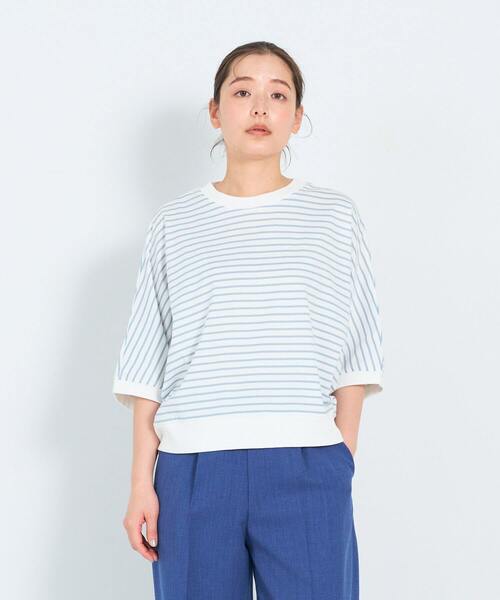 ADIEU TRISTESSE(アデュートリステス)の「60/2天竺Tシャツ(Tシャツ/カットソー・レディース・ブルーグレー/ストライプ/ライトグレー・FREE)」の3枚目の写真