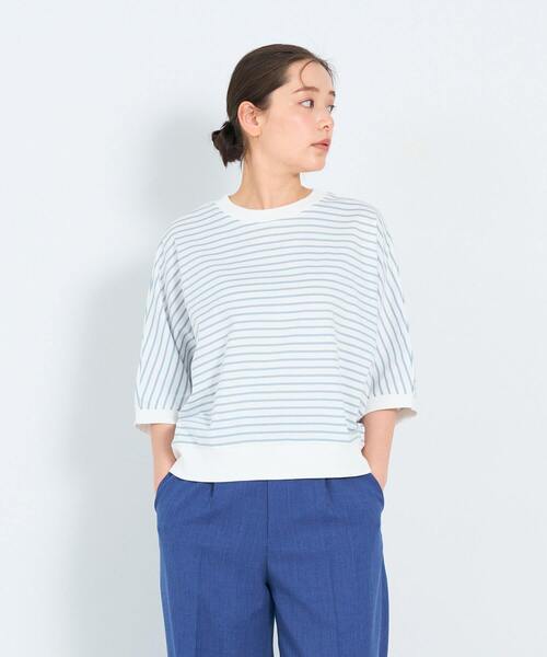 ADIEU TRISTESSE(アデュートリステス)の「60/2天竺Tシャツ(Tシャツ/カットソー・レディース・ブルーグレー/ストライプ/ライトグレー・FREE)」の9枚目の写真