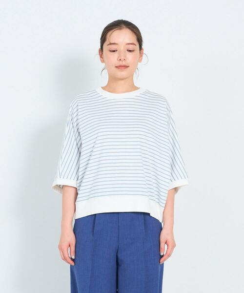 ADIEU TRISTESSE(アデュートリステス)の「60/2天竺Tシャツ(Tシャツ/カットソー・レディース・ブルーグレー/ストライプ/ライトグレー・FREE)」の10枚目の写真