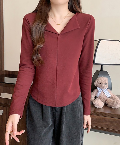 Girly Doll(ガーリードール)の「オープンカラープルオーバー(Tシャツ/カットソー・レディース・ピンク/グレー/ブラウン/ベージュ/レッド/ブラック・L/XL)」の15枚目の写真