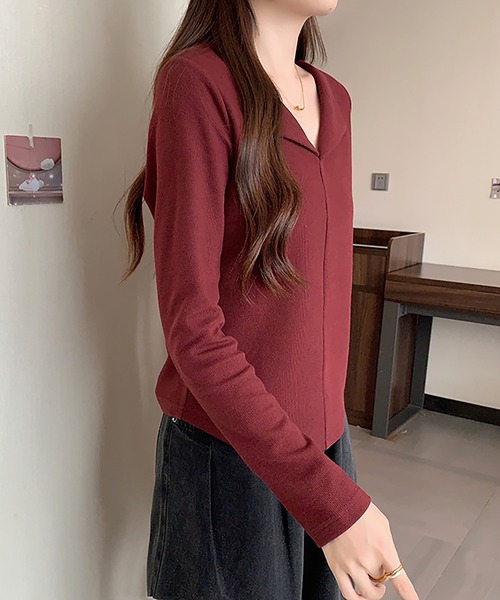 Girly Doll(ガーリードール)の「オープンカラープルオーバー(Tシャツ/カットソー・レディース・ピンク/グレー/ブラウン/ベージュ/レッド/ブラック・L/XL)」の16枚目の写真