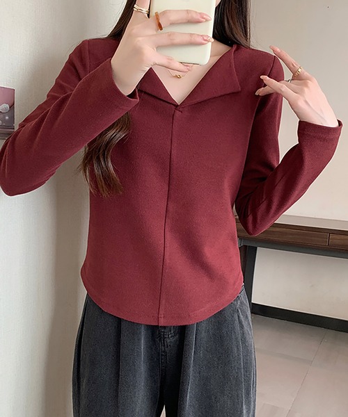 Girly Doll(ガーリードール)の「オープンカラープルオーバー(Tシャツ/カットソー・レディース・ピンク/グレー/ブラウン/ベージュ/レッド/ブラック・L/XL)」の17枚目の写真