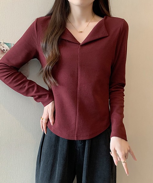 Girly Doll(ガーリードール)の「オープンカラープルオーバー(Tシャツ/カットソー・レディース・ピンク/グレー/ブラウン/ベージュ/レッド/ブラック・L/XL)」の18枚目の写真