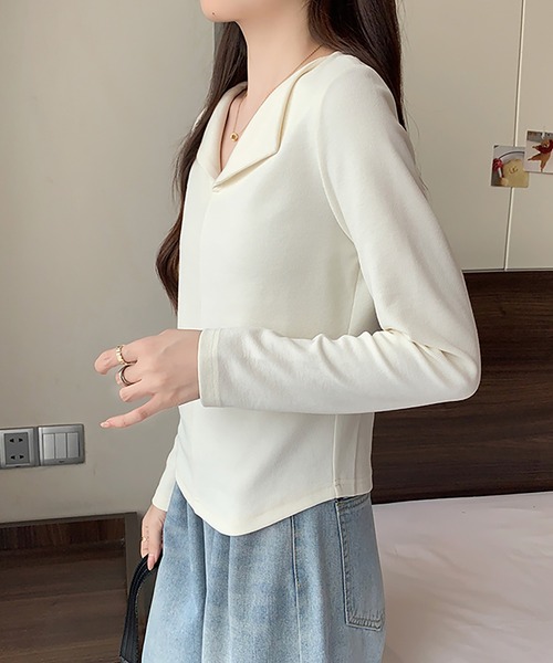 Girly Doll(ガーリードール)の「オープンカラープルオーバー(Tシャツ/カットソー・レディース・ピンク/グレー/ブラウン/ベージュ/レッド/ブラック・L/XL)」の8枚目の写真