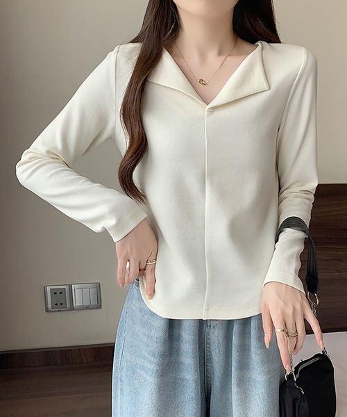 Girly Doll(ガーリードール)の「オープンカラープルオーバー(Tシャツ/カットソー・レディース・ピンク/グレー/ブラウン/ベージュ/レッド/ブラック・L/XL)」の10枚目の写真