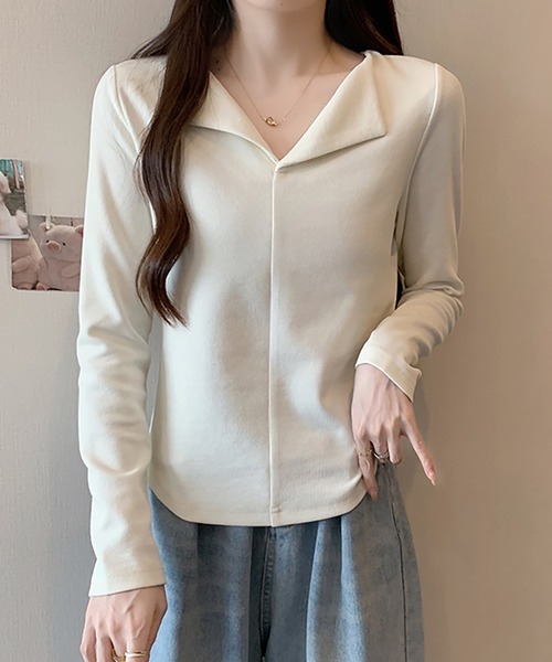 Girly Doll(ガーリードール)の「オープンカラープルオーバー(Tシャツ/カットソー・レディース・ピンク/グレー/ブラウン/ベージュ/レッド/ブラック・L/XL)」の11枚目の写真