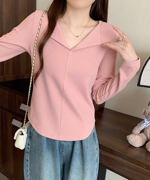Girly Doll(ガーリードール)の「オープンカラープルオーバー(Tシャツ/カットソー・レディース・ピンク/グレー/ブラウン/ベージュ/レッド/ブラック・L/XL)」の19枚目の写真