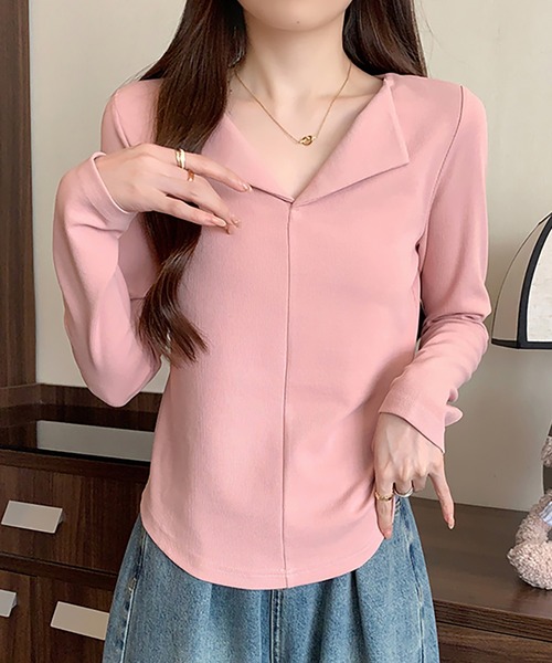 Girly Doll(ガーリードール)の「オープンカラープルオーバー(Tシャツ/カットソー・レディース・ピンク/グレー/ブラウン/ベージュ/レッド/ブラック・L/XL)」の20枚目の写真