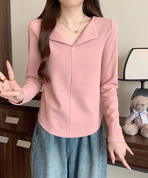 Girly Doll(ガーリードール)の「オープンカラープルオーバー(Tシャツ/カットソー・レディース・ピンク/グレー/ブラウン/ベージュ/レッド/ブラック・L/XL)」の21枚目の写真