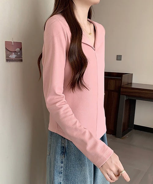 Girly Doll(ガーリードール)の「オープンカラープルオーバー(Tシャツ/カットソー・レディース・ピンク/グレー/ブラウン/ベージュ/レッド/ブラック・L/XL)」の22枚目の写真