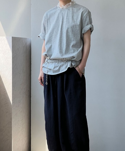chuclla(チュクラ)の「【YOUYILIN】シアーフリルネック オーバーT CHYOUW25s021(Tシャツ/カットソー・レディース・グレー/ブラック・FREE)」の12枚目の写真