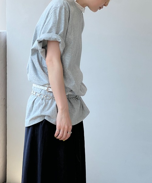 chuclla(チュクラ)の「【YOUYILIN】シアーフリルネック オーバーT CHYOUW25s021(Tシャツ/カットソー・レディース・グレー/ブラック・FREE)」の13枚目の写真