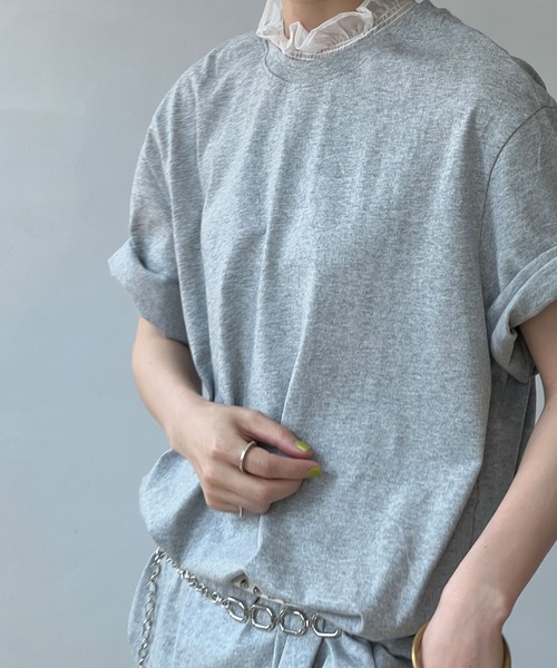 chuclla(チュクラ)の「【YOUYILIN】シアーフリルネック オーバーT CHYOUW25s021(Tシャツ/カットソー・レディース・グレー/ブラック・FREE)」の15枚目の写真