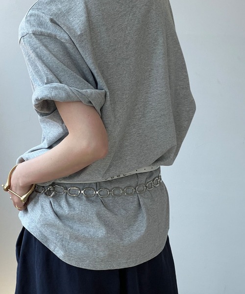 chuclla(チュクラ)の「【YOUYILIN】シアーフリルネック オーバーT CHYOUW25s021(Tシャツ/カットソー・レディース・グレー/ブラック・FREE)」の16枚目の写真