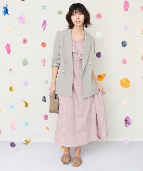 JETSET SOLO PLUS (ジェットセットソロプラス)の「【INDUS luxury for JETSET SOLO PLUS】ホイルプリントVネックフレアワンピース(ワンピース・レディース・チャコールグレー/スモークピンク・FREE)」の8枚目の写真