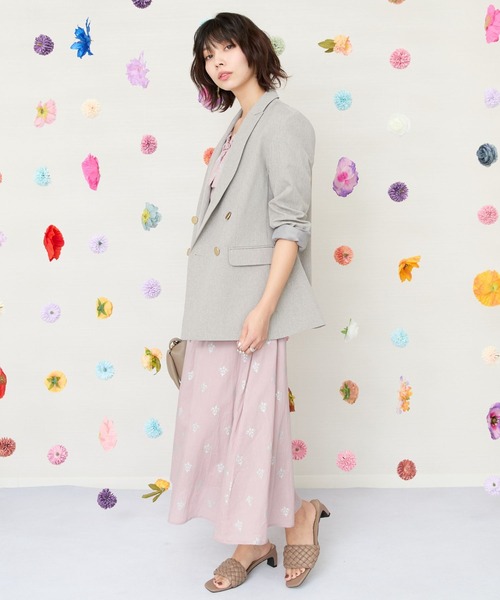JETSET SOLO PLUS (ジェットセットソロプラス)の「【INDUS luxury for JETSET SOLO PLUS】ホイルプリントVネックフレアワンピース(ワンピース・レディース・チャコールグレー/スモークピンク・FREE)」の9枚目の写真