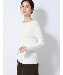 SUIT SQUARE | クルーネックシアーリブニット 長袖 ハンドウォッシュ レーヨンナイロン 無地(Tシャツ/カットソー)