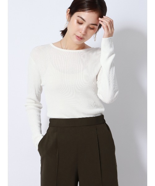 SUIT SQUARE(スーツスクエア)の「クルーネックシアーリブニット 長袖 ハンドウォッシュ レーヨンナイロン 無地(Tシャツ/カットソー・レディース・ホワイト系/ブラック系・38(9号))」の13枚目の写真