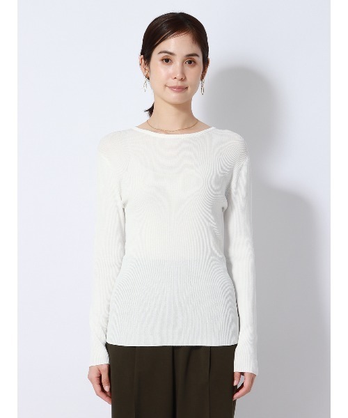 SUIT SQUARE(スーツスクエア)の「クルーネックシアーリブニット 長袖 ハンドウォッシュ レーヨンナイロン 無地(Tシャツ/カットソー・レディース・ホワイト系/ブラック系・38(9号))」の14枚目の写真