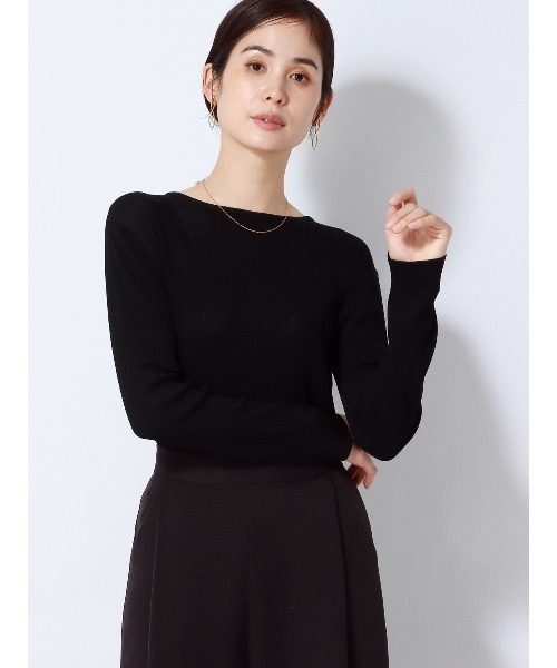 SUIT SQUARE(スーツスクエア)の「クルーネックシアーリブニット 長袖 ハンドウォッシュ レーヨンナイロン 無地(Tシャツ/カットソー・レディース・ホワイト系/ブラック系・38(9号))」の3枚目の写真