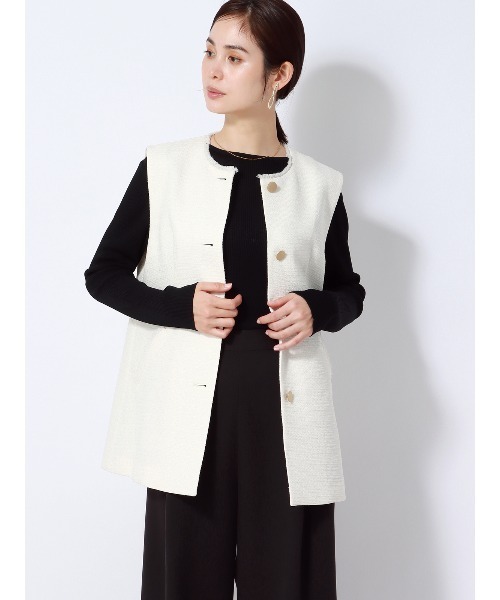 SUIT SQUARE(スーツスクエア)の「クルーネックシアーリブニット 長袖 ハンドウォッシュ レーヨンナイロン 無地(Tシャツ/カットソー・レディース・ホワイト系/ブラック系・38(9号))」の10枚目の写真