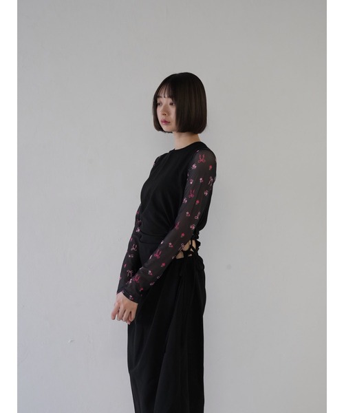 Uenui（ウニュイ）の「リボン シアートップス　ショート丈（Tシャツ/カットソー・レディース・ブラック/ピンク/ホワイト・FREE）」の15枚目の写真