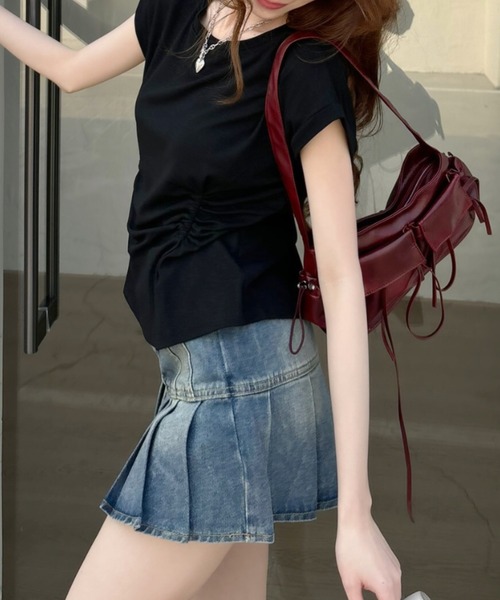 Ada.(エイダ)の「フロント ギャザー ドロスト フレンチスリーブ Tシャツ(Tシャツ/カットソー・レディース・ブルー/ブラック/ホワイト/ライトグレー・FREE)」の22枚目の写真