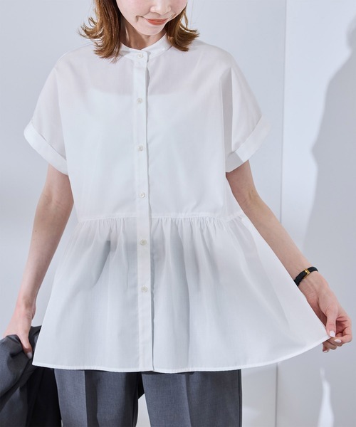 ROPE' PICNIC(ロペピクニック)の「【UV対応・防シワ】フレンチペプラムシャツ(シャツ/ブラウス・レディース・オフホワイト/ブルー/サックスブルー/ピンク・38)」の1枚目の写真