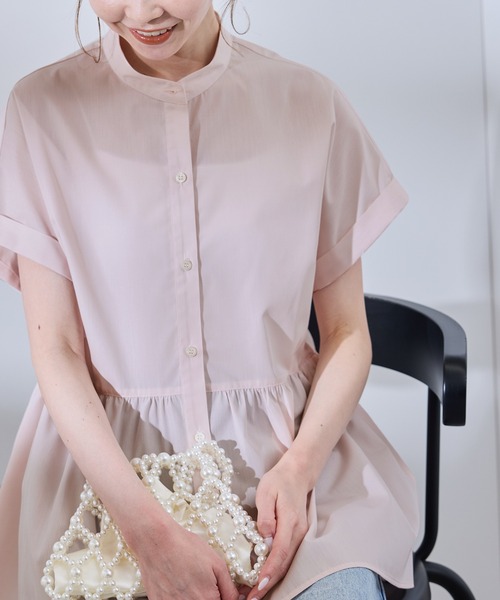 ROPE' PICNIC(ロペピクニック)の「【UV対応・防シワ】フレンチペプラムシャツ(シャツ/ブラウス・レディース・オフホワイト/ブルー/サックスブルー/ピンク・38)」の4枚目の写真