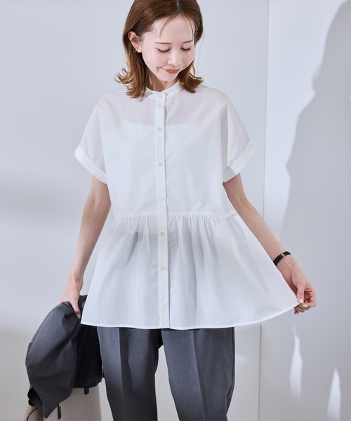 ROPE' PICNIC(ロペピクニック)の「【UV対応・防シワ】フレンチペプラムシャツ(シャツ/ブラウス・レディース・オフホワイト/ブルー/サックスブルー/ピンク・38)」の17枚目の写真