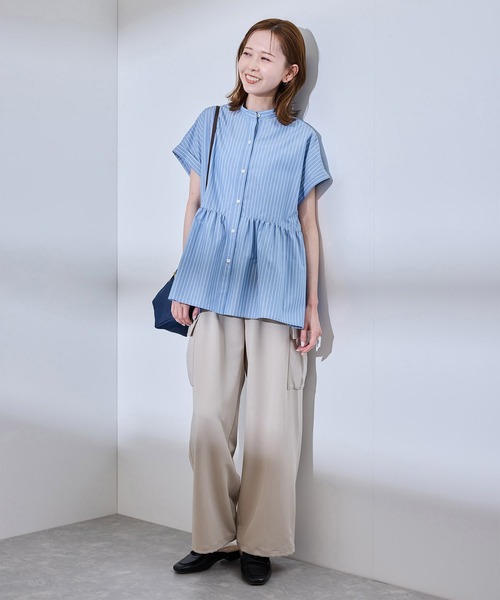 ROPE' PICNIC(ロペピクニック)の「【UV対応・防シワ】フレンチペプラムシャツ(シャツ/ブラウス・レディース・オフホワイト/ブルー/サックスブルー/ピンク・38)」の8枚目の写真