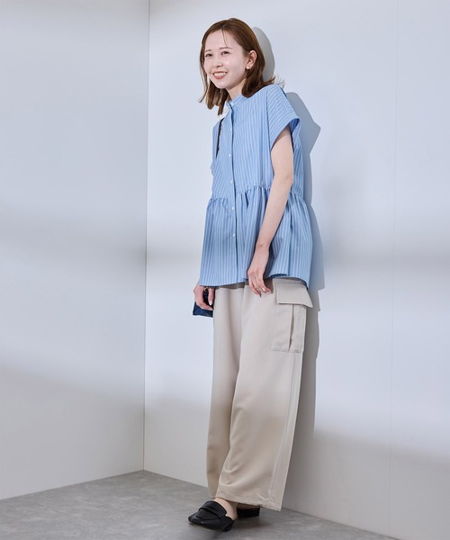 ROPE' PICNIC(ロペピクニック)の「【UV対応・防シワ】フレンチペプラムシャツ(シャツ/ブラウス・レディース・オフホワイト/ブルー/サックスブルー/ピンク・38)」の7枚目の写真