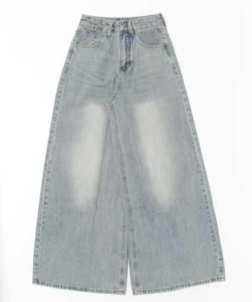LAULEN(ローレン)の「washed wide flare denim pants /ウォッシュ加工 ハイウエスト ワイド フレア デニム パンツ(デニムパンツ・レディース・ブルー・M/S/XS)」の1枚目の写真