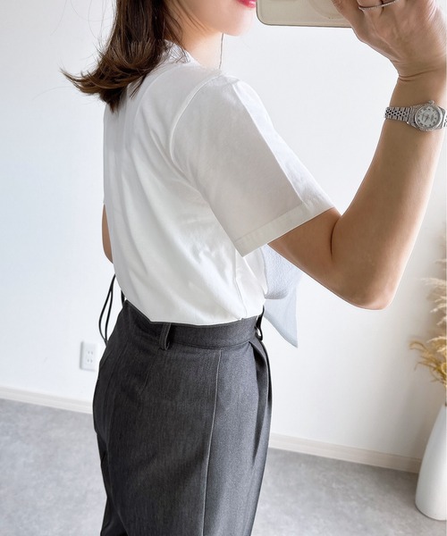 &. NOSTALGIA（アンドドットノスタルジア）の「【ZOZO限定】リボンドッキングＴシャツ（Tシャツ/カットソー・レディース・ブラック×グレー/ホワイト×ブラック/ホワイト×グレー/ブラック×ブラック・M）」の14枚目の写真