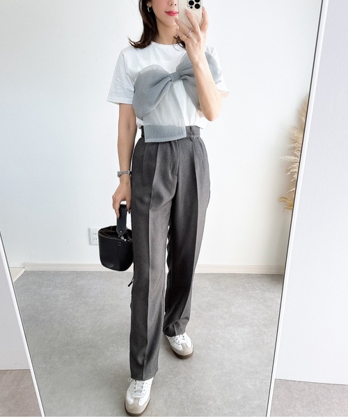 &. NOSTALGIA（アンドドットノスタルジア）の「【ZOZO限定】リボンドッキングＴシャツ（Tシャツ/カットソー・レディース・ブラック×グレー/ホワイト×ブラック/ホワイト×グレー/ブラック×ブラック・M）」の16枚目の写真