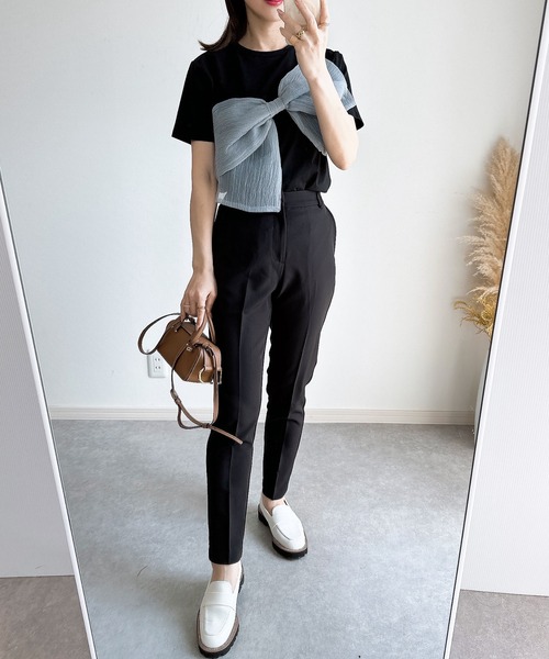 &. NOSTALGIA（アンドドットノスタルジア）の「【ZOZO限定】リボンドッキングＴシャツ（Tシャツ/カットソー・レディース・ブラック×グレー/ホワイト×ブラック/ホワイト×グレー/ブラック×ブラック・M）」の21枚目の写真