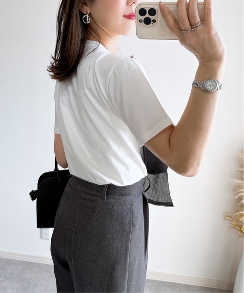 &. NOSTALGIA（アンドドットノスタルジア）の「【ZOZO限定】リボンドッキングＴシャツ（Tシャツ/カットソー・レディース・ブラック×グレー/ホワイト×ブラック/ホワイト×グレー/ブラック×ブラック・M）」の6枚目の写真