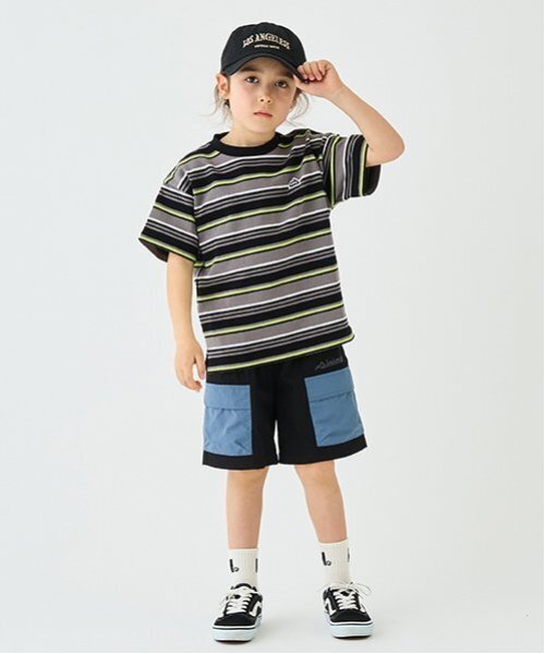 minimal(ミニマル)の「ボーダーTシャツ(Tシャツ/カットソー・キッズ・イエロー/黄緑系/オレンジ/ブラック・100cm/110cm/120cm/90cm/130cm/140cm)」の10枚目の写真