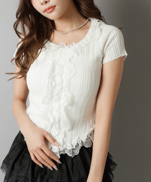 【萌　MOYURU】トップス/シャツ/カットソー/白/フリル/個性的/半袖 tシャツ レディース 半袖 白 カットソー 接触冷感 フリル