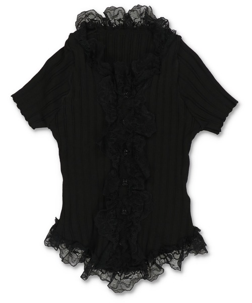 SPINNS(スピンズ)の「大人気デザインが半袖になって再登場!リブレース半袖カットソー/フリル/NEO森ガール(Tシャツ/カットソー・レディース・グリーン系その他/ピンク/オフホワイト/ブラック/アイボリー・ONESIZE)」の8枚目の写真