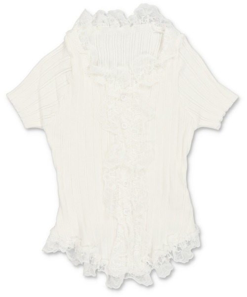 SPINNS(スピンズ)の「大人気デザインが半袖になって再登場!リブレース半袖カットソー/フリル/NEO森ガール(Tシャツ/カットソー・レディース・グリーン系その他/ピンク/オフホワイト/ブラック/アイボリー・ONESIZE)」の6枚目の写真