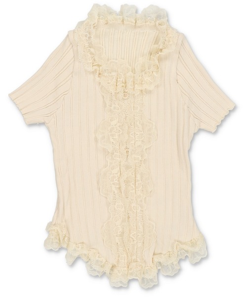 SPINNS(スピンズ)の「大人気デザインが半袖になって再登場!リブレース半袖カットソー/フリル/NEO森ガール(Tシャツ/カットソー・レディース・グリーン系その他/ピンク/オフホワイト/ブラック/アイボリー・ONESIZE)」の7枚目の写真